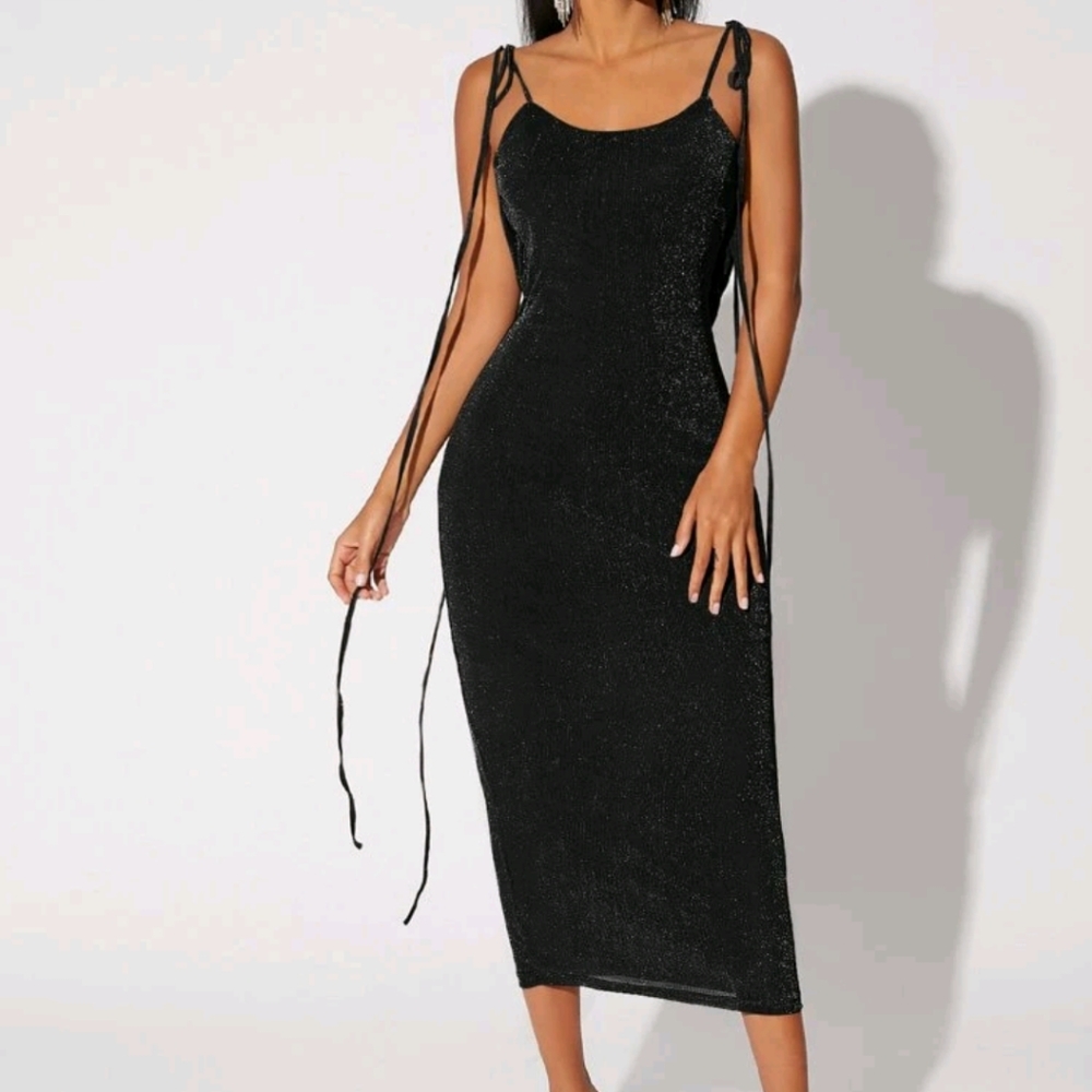 Tied Shoulder Backless Glitter Dress